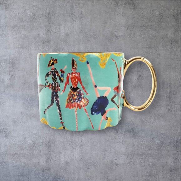 Anthropologie Pauline de Roussy de Sales Nutcracker Dancers Mug Xmas Turquoise - Picture 1 of 6